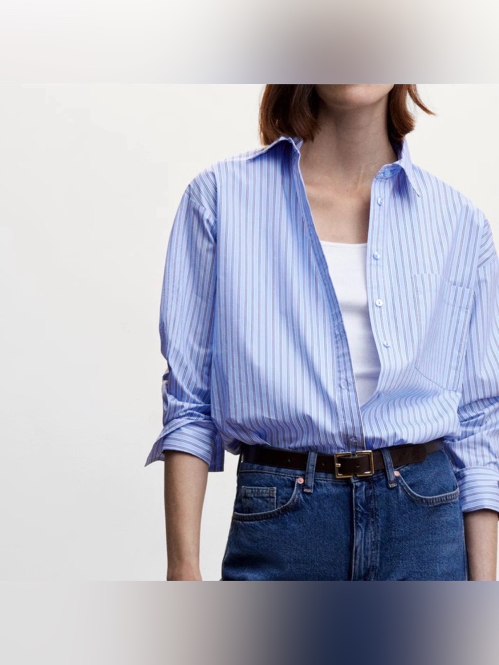 Mango Blue and White Striped Button-Down Shirt